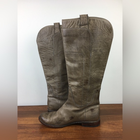 Frye Paige Tall Riding Boots Womens 8.5B Distressed Leather Gray Knee High 77534 - Picture 6 of 12